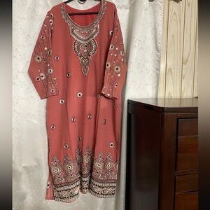 3 pcs plus size Elegant Embroidered Coral Dress